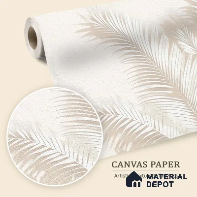 Light Beige Minimal Palm Leaf Texture Tropical Mist Nature Art | WP 03927 B Canvas Texture Finish Tropical Style luxurious Customized size Wallpaper | 250 GSM WP01CNF Paper | (MOQ = 30 Sq. Ft.) | Design change not possible