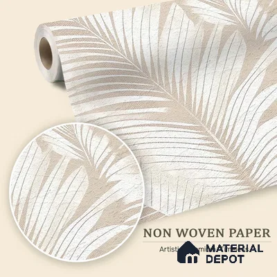 Light Beige Minimal Palm Leaf Texture Tropical Mist Nature Art | WP 03927 Non Woven Matte Finish Tropical Style Premium Customized size Wallpaper | 150 GSM WP01MTF Paper | (MOQ = 30 Sq. Ft.) | Design change not possible