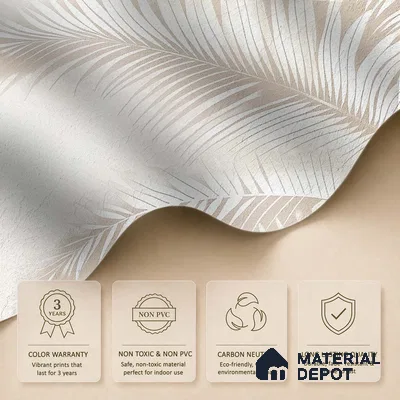Light Beige Minimal Palm Leaf Texture Tropical Mist Nature Art | WP 03927 B Canvas Texture Finish Tropical Style luxurious Customized size Wallpaper | 250 GSM WP01CNF Paper | (MOQ = 30 Sq. Ft.) | Design change not possible
