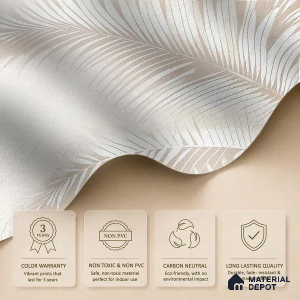 Light Beige Minimal Palm Leaf Texture Tropical Mist Nature Art | WP 03927 B Canvas Texture Finish Tropical Style luxurious Customized size Wallpaper | 250 GSM WP01CNF Paper | (MOQ = 30 Sq. Ft.) | Design change not possible