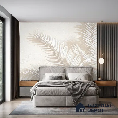 Light Beige Minimal Palm Leaf Texture Tropical Mist Nature Art | WP 03927 Non Woven Matte Finish Tropical Style Premium Customized size Wallpaper | 150 GSM WP01MTF Paper | (MOQ = 30 Sq. Ft.) | Design change not possible