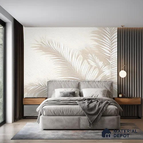 Light Beige Minimal Palm Leaf Texture Tropical Mist Nature Art | WP 03927 Non Woven Matte Finish Tropical Style Premium Customized size Wallpaper | 150 GSM WP01MTF Paper | (MOQ = 30 Sq. Ft.) | Design change not possible