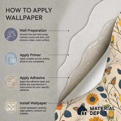 Beige Floral Roses Sunflowers with Butterflies Artistic Charm Designer | WP 03929 Non Woven Matte Finish Florals Style Premium Customized size Wallpaper | 150 GSM WP01MTF Paper | (MOQ = 30 Sq. Ft.)