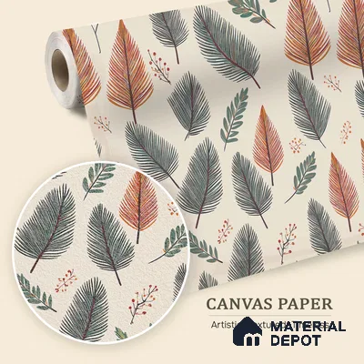 Beige Scandinavian Style Leaf Abstract Serenity Art | WP 03930 B Canvas Texture Finish Tropical Style luxurious Customized size Wallpaper | 250 GSM WP01CNF Paper | (MOQ = 30 Sq. Ft.)