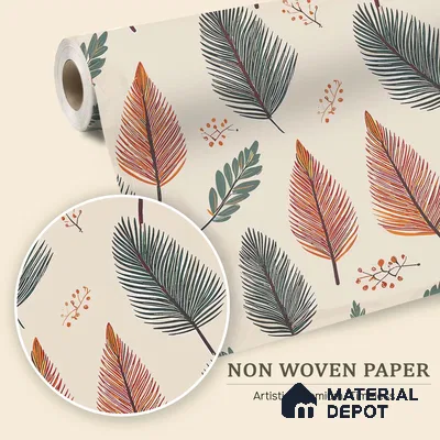Beige Scandinavian Style Leaf Abstract Serenity Art | WP 03930 Non Woven Matte Finish Tropical Style Premium Customized size Wallpaper | 150 GSM WP01MTF Paper | (MOQ = 30 Sq. Ft.)