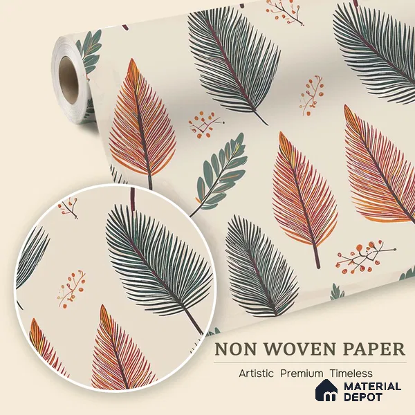 Beige Scandinavian Style Leaf Abstract Serenity Art | WP 03930 Non Woven Matte Finish Tropical Style Premium Customized size Wallpaper | 150 GSM WP01MTF Paper | (MOQ = 30 Sq. Ft.)