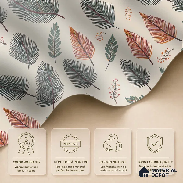 Beige Scandinavian Style Leaf Abstract Serenity Art | WP 03930 B Canvas Texture Finish Tropical Style luxurious Customized size Wallpaper | 250 GSM WP01CNF Paper | (MOQ = 30 Sq. Ft.)