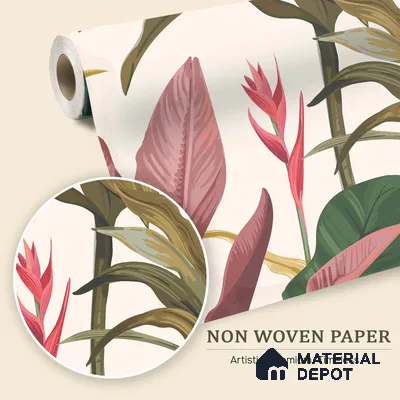 Cream Artistic Leaf Motif Botanical Wall Art | WP 03932 Non Woven Matte Finish Tropical Style Premium Customized size Wallpaper | 150 GSM WP01MTF Paper | (MOQ = 30 Sq. Ft.)