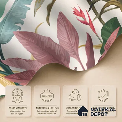 Cream Artistic Leaf Motif Botanical Wall Art | WP 03932 Non Woven Matte Finish Tropical Style Premium Customized size Wallpaper | 150 GSM WP01MTF Paper | (MOQ = 30 Sq. Ft.)