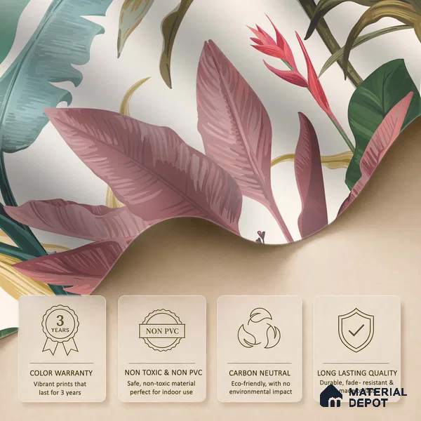 Cream Artistic Leaf Motif Botanical Wall Art | WP 03932 Non Woven Matte Finish Tropical Style Premium Customized size Wallpaper | 150 GSM WP01MTF Paper | (MOQ = 30 Sq. Ft.)