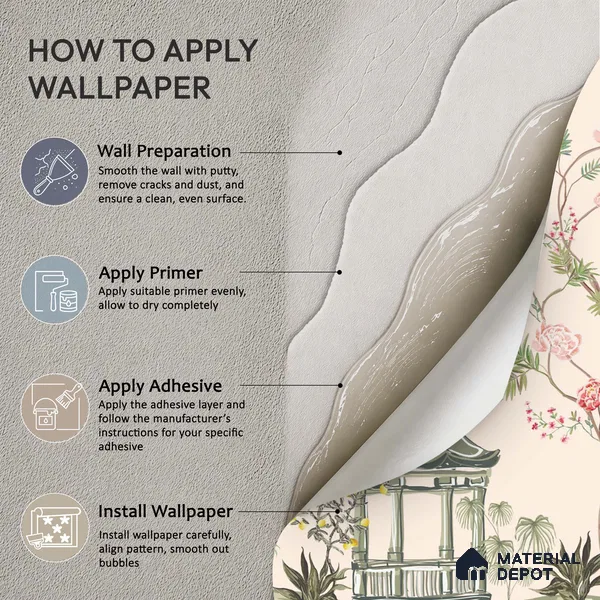Light Peach Classic Asian Landscape Artistic Charm Designer | WP 03933 Non Woven Matte Finish Chinoiserie Style Premium Customized size Wallpaper | 150 GSM WP01MTF Paper | (MOQ = 30 Sq. Ft.)