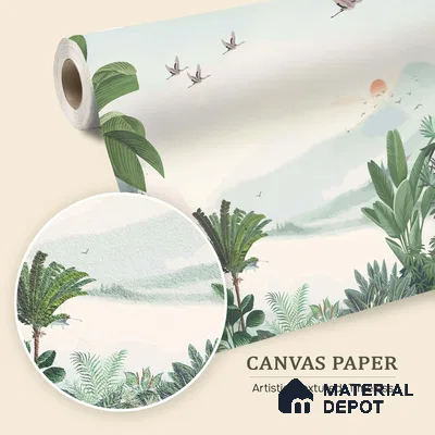 Misty Green Forest Valley Scenic Artistic Charm Designer | WP 03934 B Canvas Texture Finish Tropical Style luxurious Customized size Wallpaper | 250 GSM WP01CNF Paper | (MOQ = 30 Sq. Ft.)