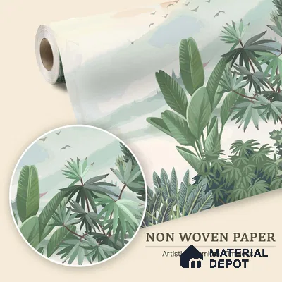 Misty Green Forest Valley Scenic Artistic Charm Designer | WP 03934 Non Woven Matte Finish Tropical Style Premium Customized size Wallpaper | 150 GSM WP01MTF Paper | (MOQ = 30 Sq. Ft.)