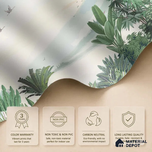 Misty Green Forest Valley Scenic Artistic Charm Designer | WP 03934 B Canvas Texture Finish Tropical Style luxurious Customized size Wallpaper | 250 GSM WP01CNF Paper | (MOQ = 30 Sq. Ft.)