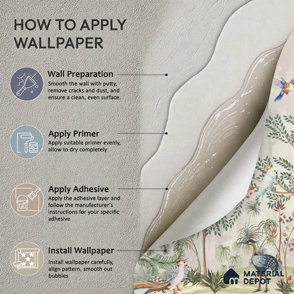 Warm Stone Birdlife Estate Mural Artistic Charm Designer | WP 03936 B Canvas Texture Finish Chinoiserie Style luxurious Customized size Wallpaper | 250 GSM WP01CNF Paper | (MOQ = 30 Sq. Ft.)