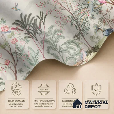 Warm Stone Birdlife Estate Mural Artistic Charm Designer | WP 03936 B Canvas Texture Finish Chinoiserie Style luxurious Customized size Wallpaper | 250 GSM WP01CNF Paper | (MOQ = 30 Sq. Ft.)