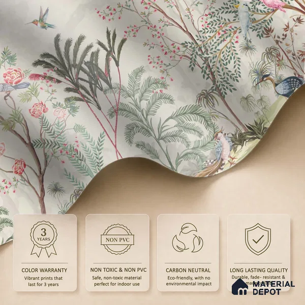 Warm Stone Birdlife Estate Mural Artistic Charm Designer | WP 03936 B Canvas Texture Finish Chinoiserie Style luxurious Customized size Wallpaper | 250 GSM WP01CNF Paper | (MOQ = 30 Sq. Ft.)