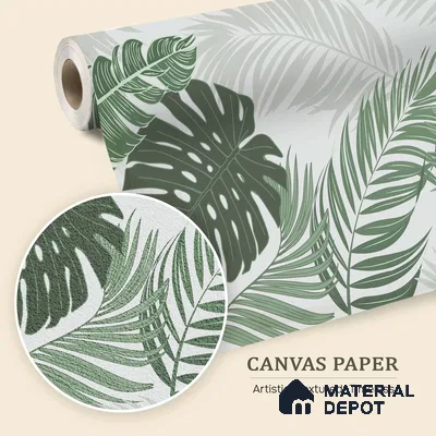 Cool Sage Palm Silhouette Pattern Abstract Nature Art | WP 03937 B Canvas Texture Finish Tropical Style luxurious Customized size Wallpaper | 250 GSM WP01CNF Paper | (MOQ = 30 Sq. Ft.)