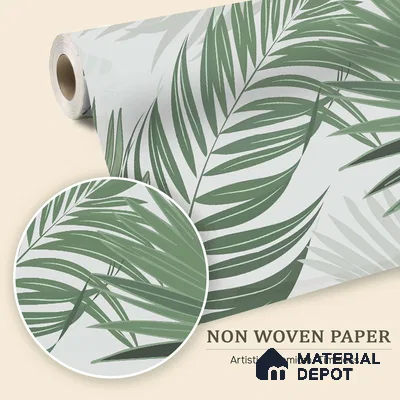 Cool Sage Palm Silhouette Pattern Abstract Nature Art | WP 03937 Non Woven Matte Finish Tropical Style Premium Customized size Wallpaper | 150 GSM WP01MTF Paper | (MOQ = 30 Sq. Ft.)