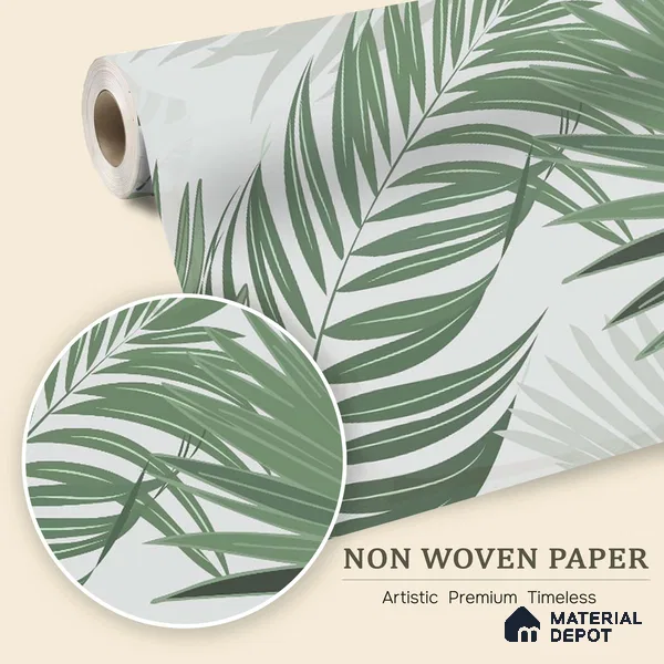 Cool Sage Palm Silhouette Pattern Abstract Nature Art | WP 03937 Non Woven Matte Finish Tropical Style Premium Customized size Wallpaper | 150 GSM WP01MTF Paper | (MOQ = 30 Sq. Ft.)