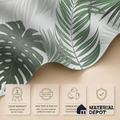 Cool Sage Palm Silhouette Pattern Abstract Nature Art | WP 03937 B Canvas Texture Finish Tropical Style luxurious Customized size Wallpaper | 250 GSM WP01CNF Paper | (MOQ = 30 Sq. Ft.)