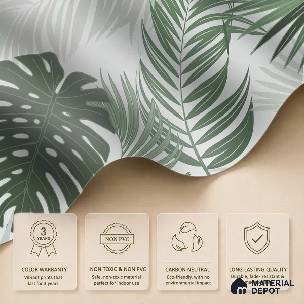 Cool Sage Palm Silhouette Pattern Abstract Nature Art | WP 03937 B Canvas Texture Finish Tropical Style luxurious Customized size Wallpaper | 250 GSM WP01CNF Paper | (MOQ = 30 Sq. Ft.)
