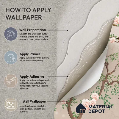 Warm Taupe Floral Branch Serenity Chinoserie Blossom Mural Art | WP 03939 Non Woven Matte Finish Chinoiserie Style Premium Customized size Wallpaper | 150 GSM WP01MTF Paper | (MOQ = 30 Sq. Ft.) | Design change not possible