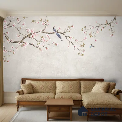 Soft Pearl Blossom Branch Elegance Chinoserie Mural Art | WP 03940 B Canvas Texture Finish Chinoiserie Style luxurious Customized size Wallpaper | 250 GSM WP01CNF Paper | (MOQ = 30 Sq. Ft.) | Design change not possible
