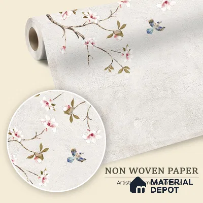 Soft Pearl Blossom Branch Elegance Chinoserie Mural Art | WP 03940 Non Woven Matte Finish Chinoiserie Style Premium Customized size Wallpaper | 150 GSM WP01MTF Paper | (MOQ = 30 Sq. Ft.) | Design change not possible