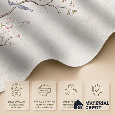 Soft Pearl Blossom Branch Elegance Chinoserie Mural Art | WP 03940 Non Woven Matte Finish Chinoiserie Style Premium Customized size Wallpaper | 150 GSM WP01MTF Paper | (MOQ = 30 Sq. Ft.) | Design change not possible