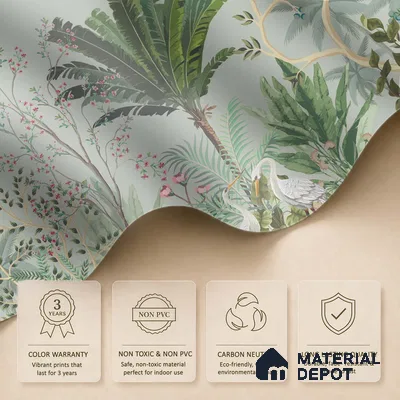 Sage Canopy Exotic Bird Garden Mughal Tropics Chinoserie Mural | WP 03944 Non Woven Matte Finish Chinoiserie Style Premium Customized size Wallpaper | 150 GSM WP01MTF Paper | (MOQ = 30 Sq. Ft.)