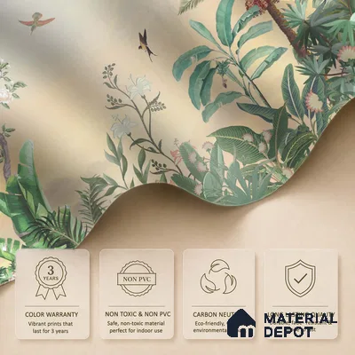 Golden Dawn Tropical Bird Garden Ornate Birds Chinoserie Classic | WP 03945 B Canvas Texture Finish Chinoiserie Style luxurious Customized size Wallpaper | 250 GSM WP01CNF Paper | (MOQ = 30 Sq. Ft.)