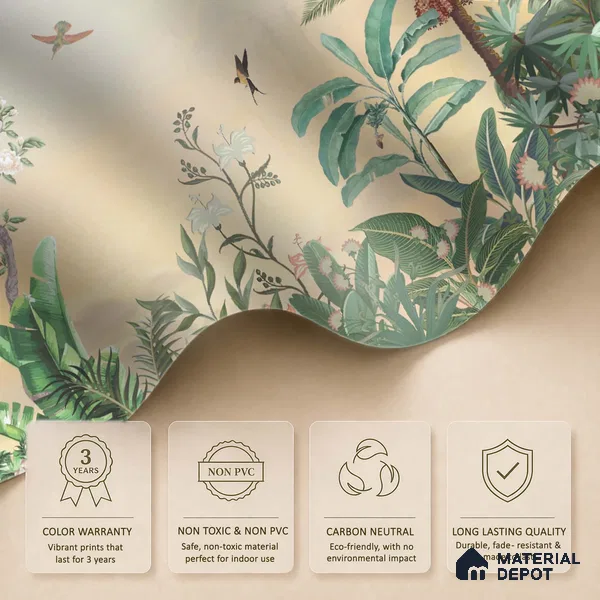 Golden Dawn Tropical Bird Garden Ornate Birds Chinoserie Classic | WP 03945 B Canvas Texture Finish Chinoiserie Style luxurious Customized size Wallpaper | 250 GSM WP01CNF Paper | (MOQ = 30 Sq. Ft.)