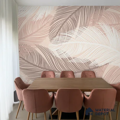 Blush Feather Drift Abstract Serenity Art | WP 03947 B Canvas Texture Finish Tropical Style luxurious Customized size Wallpaper | 250 GSM WP01CNF Paper | (MOQ = 30 Sq. Ft.)