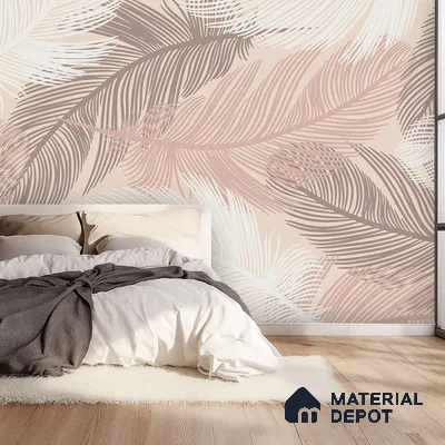 Blush Feather Drift Abstract Serenity Art | WP 03947 B Canvas Texture Finish Tropical Style luxurious Customized size Wallpaper | 250 GSM WP01CNF Paper | (MOQ = 30 Sq. Ft.)