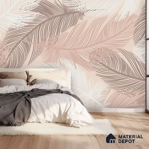 Blush Feather Drift Abstract Serenity Art | WP 03947 B Canvas Texture Finish Tropical Style luxurious Customized size Wallpaper | 250 GSM WP01CNF Paper | (MOQ = 30 Sq. Ft.)