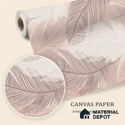 Blush Feather Drift Abstract Serenity Art | WP 03947 B Canvas Texture Finish Tropical Style luxurious Customized size Wallpaper | 250 GSM WP01CNF Paper | (MOQ = 30 Sq. Ft.)