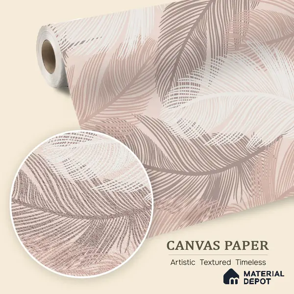 Blush Feather Drift Abstract Serenity Art | WP 03947 B Canvas Texture Finish Tropical Style luxurious Customized size Wallpaper | 250 GSM WP01CNF Paper | (MOQ = 30 Sq. Ft.)