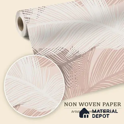 Blush Feather Drift Abstract Serenity Art | WP 03947 Non Woven Matte Finish Tropical Style Premium Customized size Wallpaper | 150 GSM WP01MTF Paper | (MOQ = 30 Sq. Ft.)