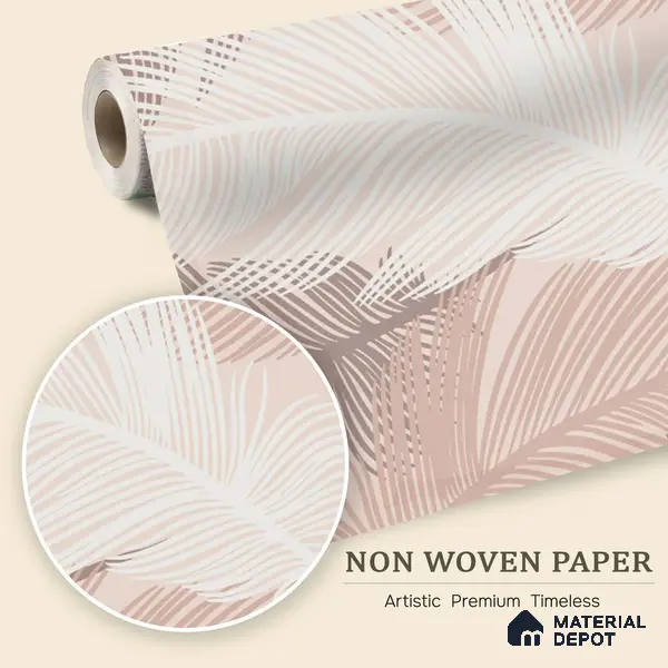 Blush Feather Drift Abstract Serenity Art | WP 03947 Non Woven Matte Finish Tropical Style Premium Customized size Wallpaper | 150 GSM WP01MTF Paper | (MOQ = 30 Sq. Ft.)