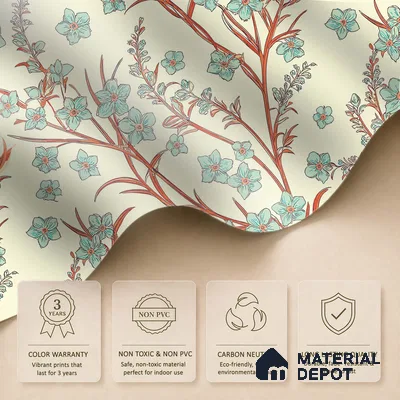 Vintage Mint Blossom Vine Artistic Charm Designer | WP 03948 B Canvas Texture Finish Florals Style luxurious Customized size Wallpaper | 250 GSM WP01CNF Paper | (MOQ = 30 Sq. Ft.)