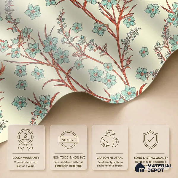 Vintage Mint Blossom Vine Artistic Charm Designer | WP 03948 B Canvas Texture Finish Florals Style luxurious Customized size Wallpaper | 250 GSM WP01CNF Paper | (MOQ = 30 Sq. Ft.)
