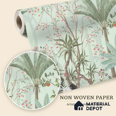 Birdsong Botanical Forest Tropical Petals Wall Mural | WP 03949 Non Woven Matte Finish Chinoiserie Style Premium Customized size Wallpaper | 150 GSM WP01MTF Paper | (MOQ = 30 Sq. Ft.)