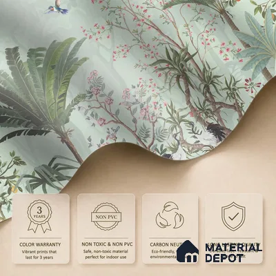 Birdsong Botanical Forest Tropical Petals Wall Mural | WP 03949 Non Woven Matte Finish Chinoiserie Style Premium Customized size Wallpaper | 150 GSM WP01MTF Paper | (MOQ = 30 Sq. Ft.)