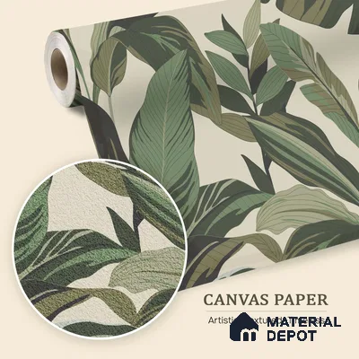 Modern Botanical Leaf Weave Leafy Hues Wall Art | WP 03952 B Canvas Texture Finish Tropical Style luxurious Customized size Wallpaper | 250 GSM WP01CNF Paper | (MOQ = 30 Sq. Ft.)