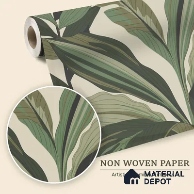 Modern Botanical Leaf Weave Leafy Hues Wall Art | WP 03952 Non Woven Matte Finish Tropical Style Premium Customized size Wallpaper | 150 GSM WP01MTF Paper | (MOQ = 30 Sq. Ft.)