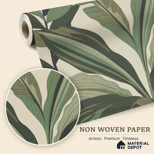 Modern Botanical Leaf Weave Leafy Hues Wall Art | WP 03952 Non Woven Matte Finish Tropical Style Premium Customized size Wallpaper | 150 GSM WP01MTF Paper | (MOQ = 30 Sq. Ft.)