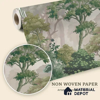 Misty Palm Canopy Parrot Tropical Nature Art | WP 03953 Non Woven Matte Finish Tropical Style Premium Customized size Wallpaper | 150 GSM WP01MTF Paper | (MOQ = 30 Sq. Ft.)