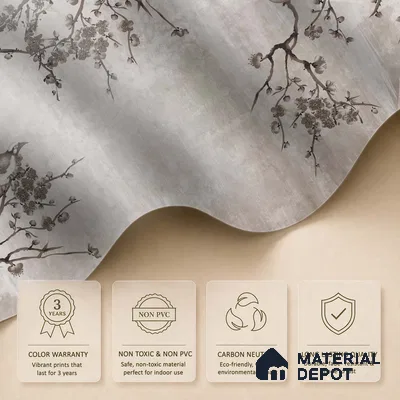 Ink Blossom Bird Reverie Chinoserie Mural Art | WP 03954 B Canvas Texture Finish Chinoiserie Style luxurious Customized size Wallpaper | 250 GSM WP01CNF Paper | (MOQ = 30 Sq. Ft.) | Design change not possible