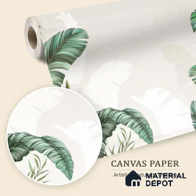 Sculpted Banana Leaf Calm Tropical Mist Nature Art | WP 03956 B Canvas Texture Finish Tropical Style luxurious Customized size Wallpaper | 250 GSM WP01CNF Paper | (MOQ = 30 Sq. Ft.) | Design change not possible